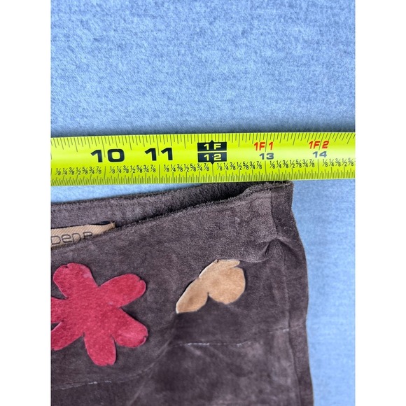 Arden B Brown Suede Leather Mini Skirt Floral Butterfly Applique Boho Womens 4 - Picture 5 of 5